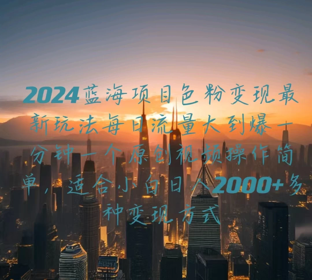 2024蓝海项目，色粉变现最新玩法，每日流量大到爆，一分钟一个原创视频操作简单适合小白，日入2000+多种变现方式 - 简单网创项目资源网