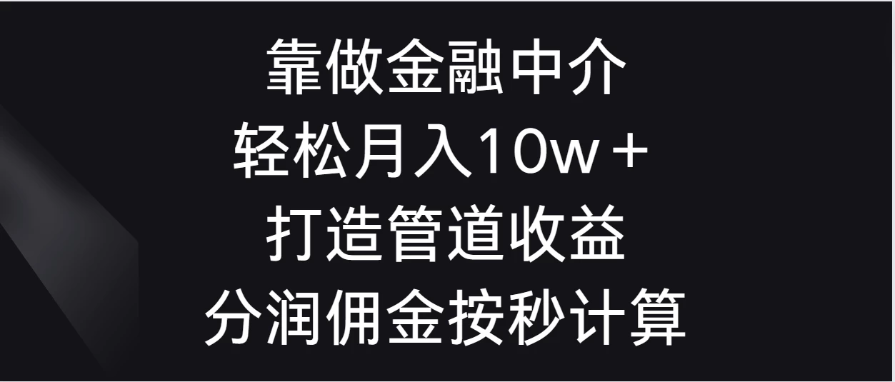 靠做金融中介，轻松月入10w＋打造管道收益，分润佣金按秒计算 - 简单网创项目资源网