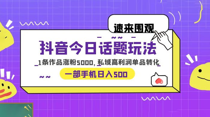 抖音今日话题玩法：单条作品涨粉上千，私域高利润单品转化 - 简单网创项目资源网