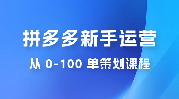 拼多多新手运营从 0-100 单策划课程,从零起步到爆单详细教程 拼多多新手运营从 0-100 单策划课程,从零起步到爆单详细教程