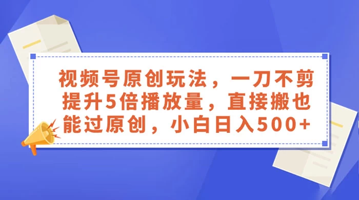 视频号原创玩法，一刀不剪提升 5 倍播放量，亲测直接搬也能过原创，小白日入 500+ - 简单网创项目资源网