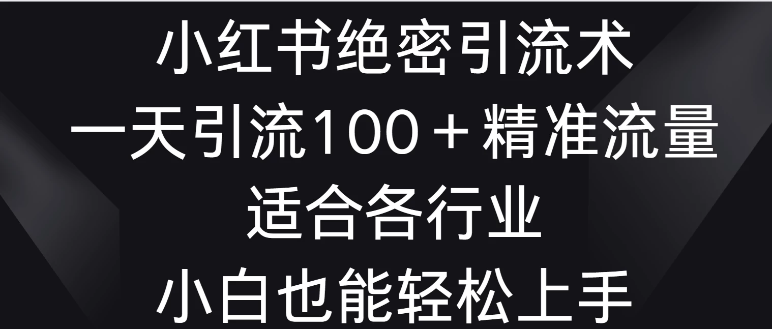 小红书绝密引流术，一天引流100＋精准流量，适合各个行业，小白也能轻松上手 - 简单网创项目资源网