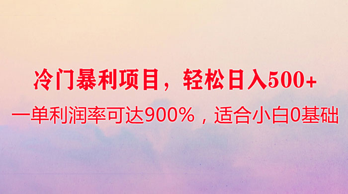 冷门暴利项目，一单利润率可达 900%，轻松日入 500+，适合小白 0 基础 - 简单网创项目资源网