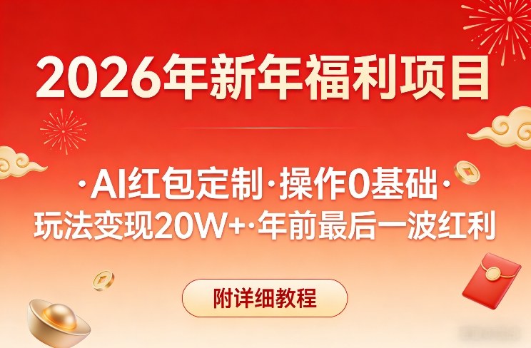 新年福利项目，AI红包定制，操作0基础，玩法变现20W+年前最后一波红利，附详细教程 - 简单网创项目资源网