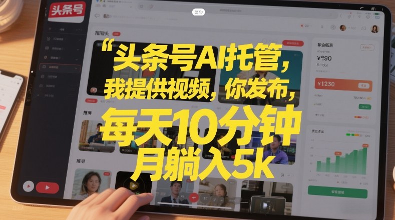 头条号AI托管，我提供视频，你发布，每天10分钟，月躺入5k+【揭秘】 - 简单网创项目资源网