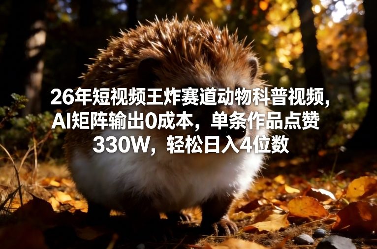 26年短视频王炸赛道动物科普视频，AI矩阵输出0成本，单条作品点赞330W，轻松日入4位数 - 简单网创项目资源网