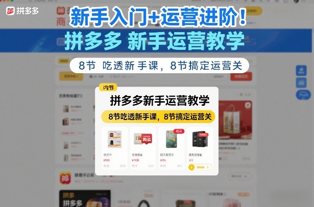 新手入门+运营进阶！拼多多新手运营教学，8节吃透新手课，8节搞定运营关 - 简单网创项目资源网