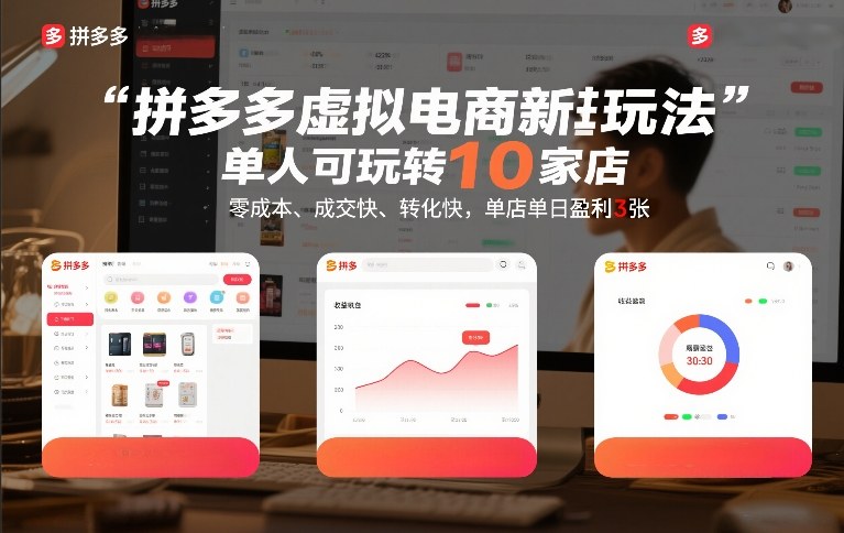 拼多多虚拟电商新玩法，单人可玩转10家店，零成本、成交快、转化快，单店单日盈利3张【揭秘】 - 简单网创项目资源网