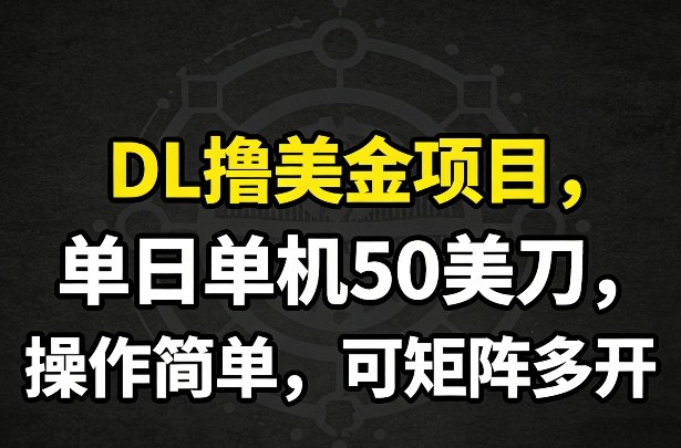 DL撸美金项目，单日单机50美刀，操作简单，可矩阵多开 - 简单网创项目资源网