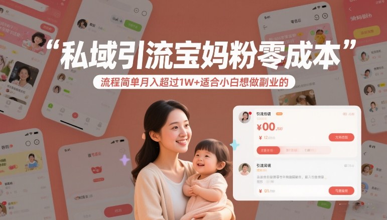 私域引流宝妈粉零成本流程简单月入超过1W+适合小白想做副业的 - 简单网创项目资源网