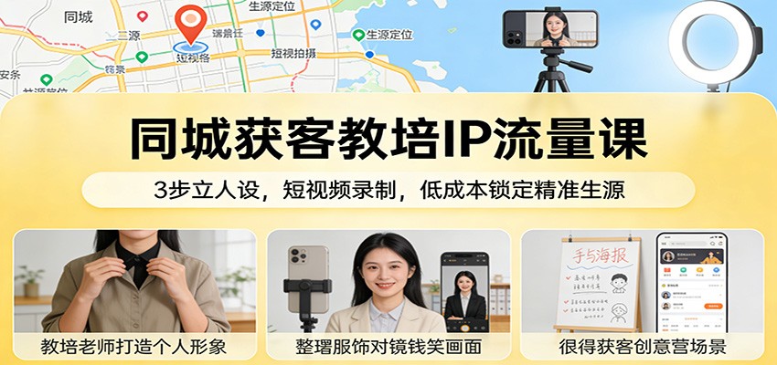 同城获客教培IP流量课：3步立人设，短视频录制，低成本锁定精准生源 - 简单网创项目资源网