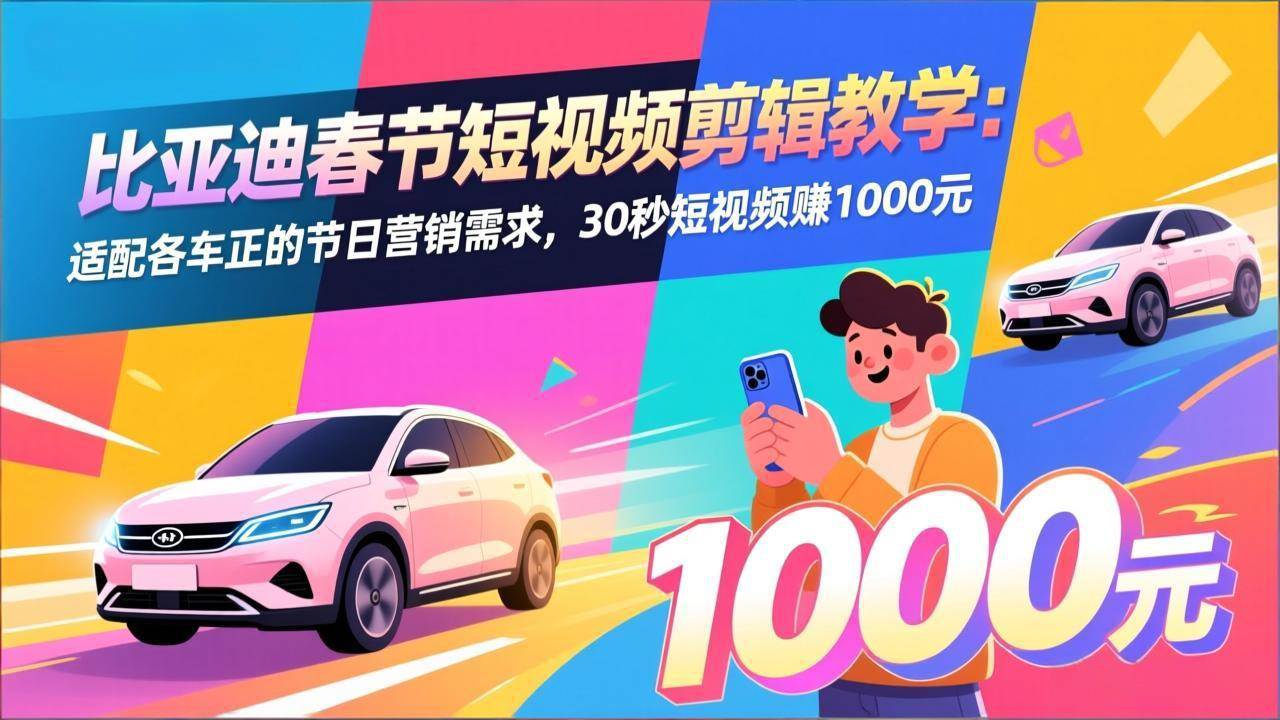 （17320期）比亚迪春节短视频剪辑教学：适配各车企的节日营销需求，30秒短视频赚1000元 - 简单网创项目资源网