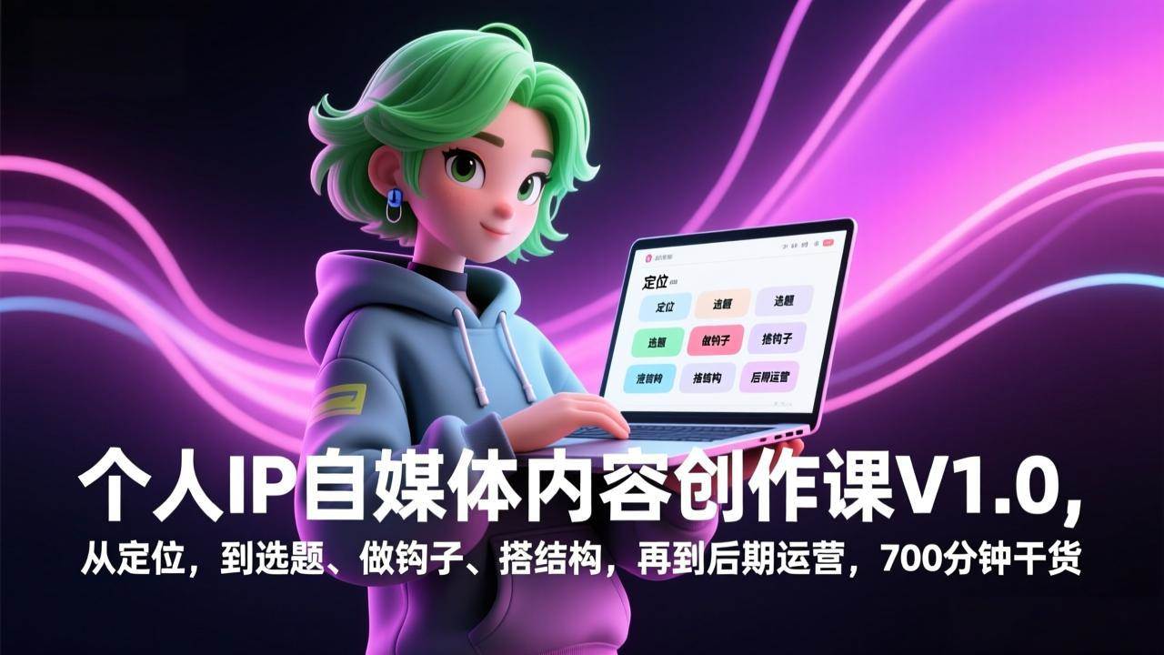 （17331期）个人IP自媒体内容创作课V1.0，从定位，到选题、做钩子、搭结构，再到后期运营，700分钟干货 - 简单网创项目资源网