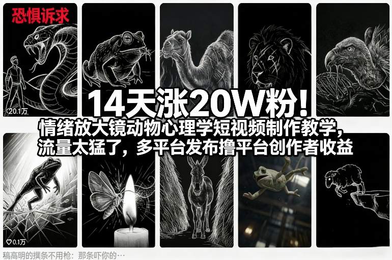 14天涨20W粉！情绪放大镜动物心理学短视频制作教学，流量太猛了，多平台发布撸平台创作者收益 - 简单网创项目资源网
