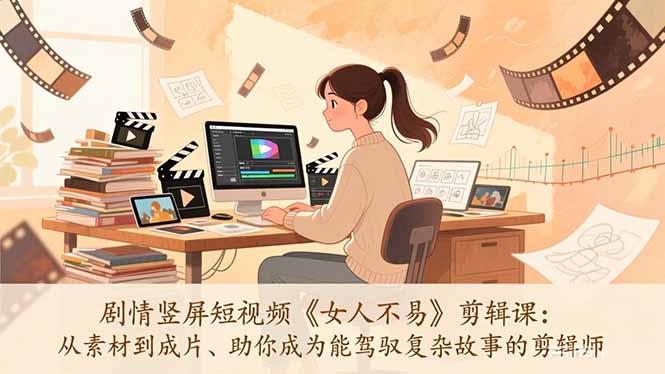 剧情竖屏短视频《女人不易》剪辑课：从素材到成片、助你成为能驾驭复杂故事的剪辑师 - 简单网创项目资源网