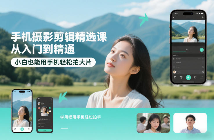 手机摄影剪辑精选课，从入门到精通，小白也能用手机轻松拍大片 - 简单网创项目资源网