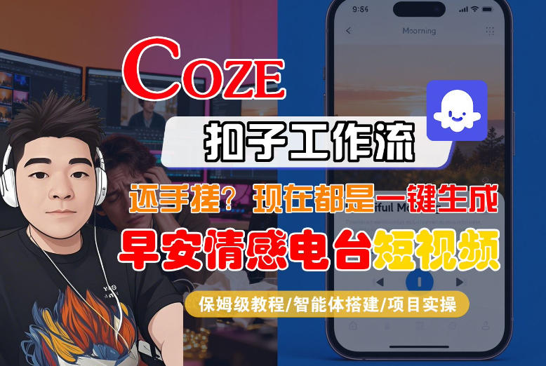 【Coze工作流搭建实操教程】【coze】早安情感电台日签视频还在手动做？用扣子工作流自动生成，省时90% - 简单网创项目资源网
