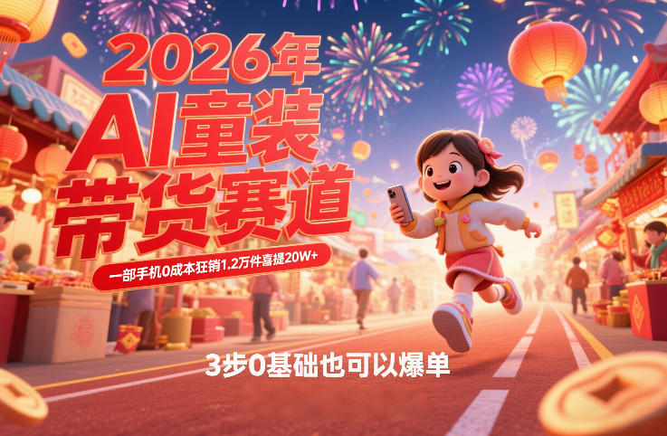AI童装新春带货赛道，一部手机0成本狂销1.2万件喜提20W+，3步0基础也可以爆单 - 简单网创项目资源网