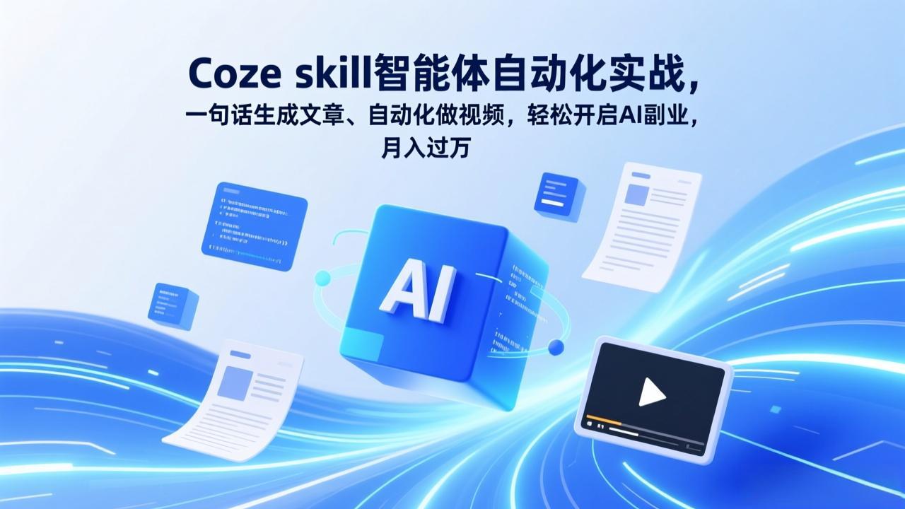 Coze skill智能体自动化实战，一句话生成文章、自动化做视频，轻松开启AI副业，月入过万 - 简单网创项目资源网