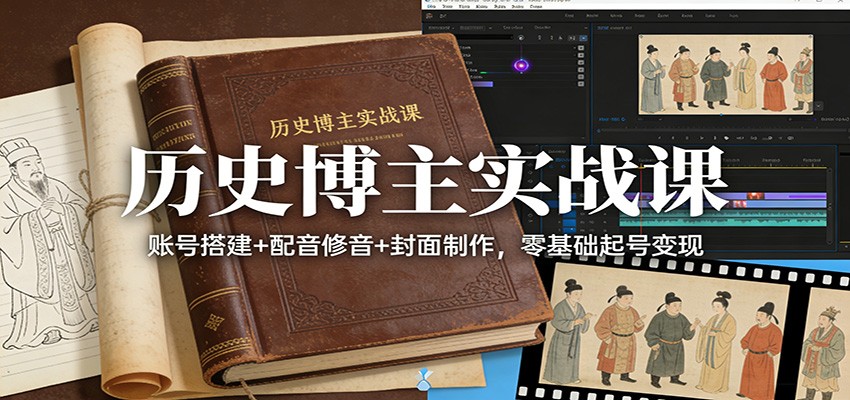 历史博主实战课：账号搭建+配音修音+封面制作，零基础起号变现 - 简单网创项目资源网