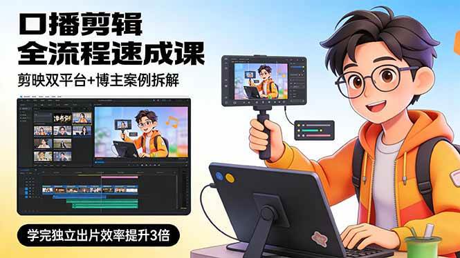 （17420期）口播剪辑全流程速成课，剪映双平台+博主案例拆解，学完独立出片效率提升3倍 - 简单网创项目资源网