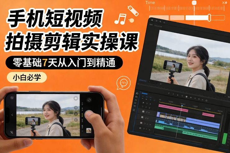 手机短视频拍摄剪辑实操课，零基础7天从入门到精通，小白必学 - 简单网创项目资源网