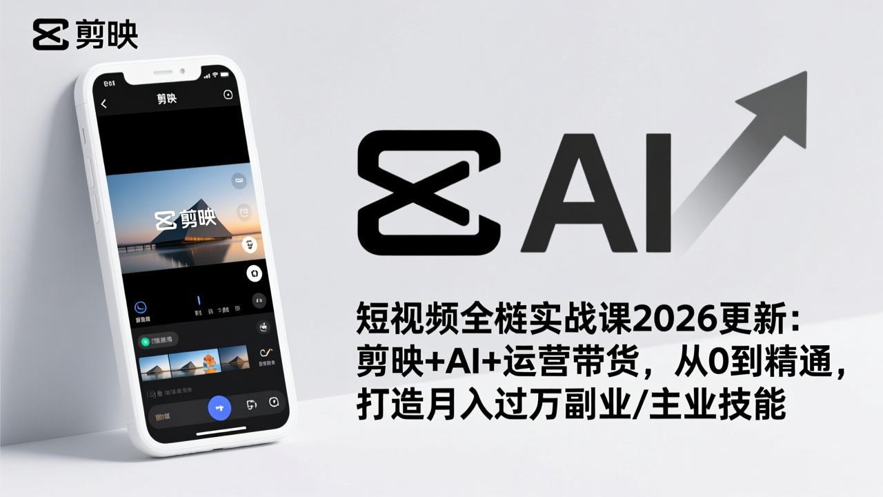 短视频全栈实战课2026更新：剪映+AI+运营带货，从0到精通，打造月入过万副业/主业技能 - 简单网创项目资源网