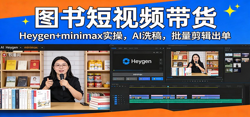 图书短视频带货：Heygen+minimax实操，AI洗稿 ，批量剪辑出单 - 简单网创项目资源网
